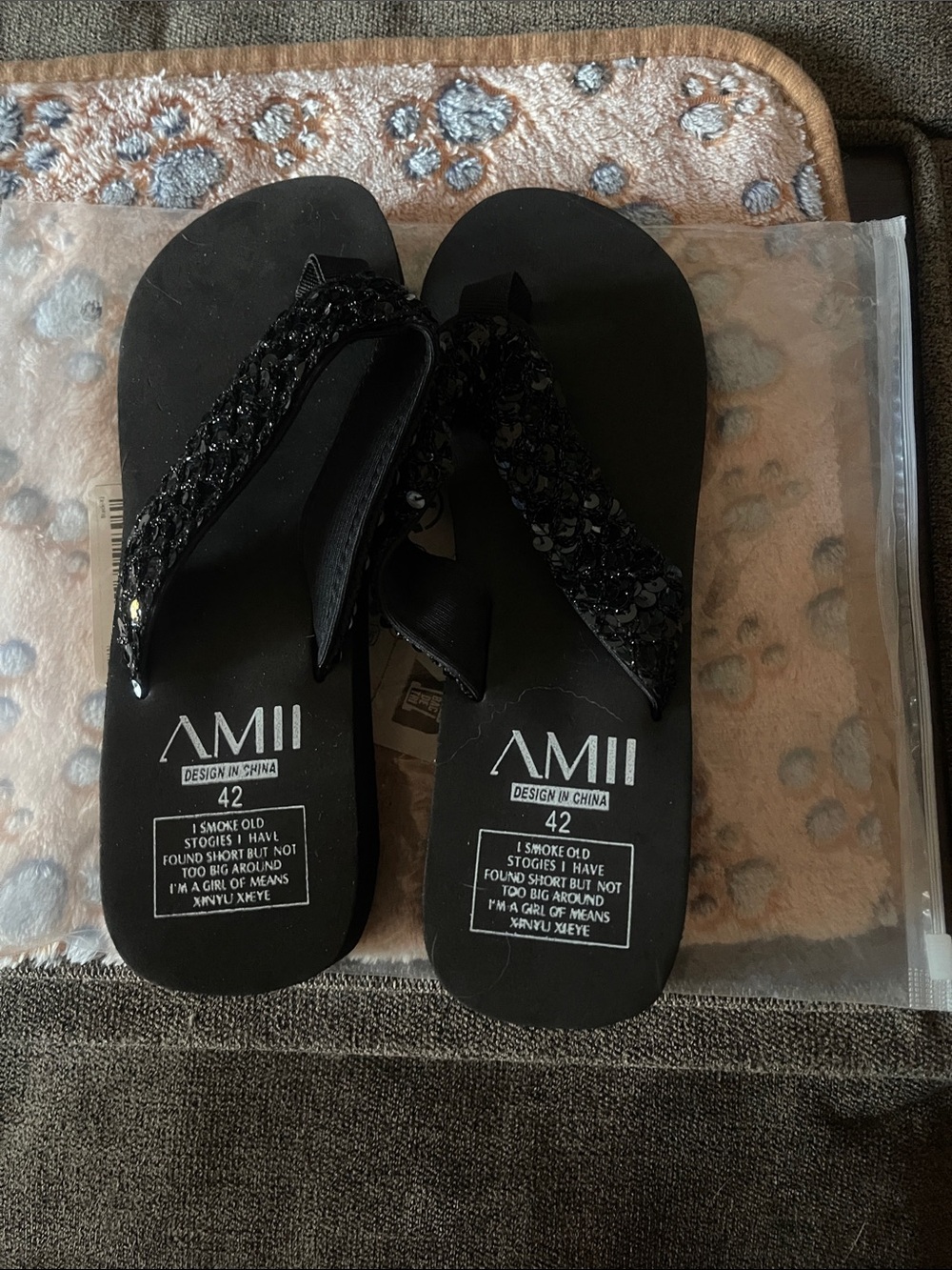 Black Sequin Thong Sandals